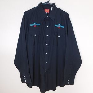 Plains Western Wear Pearl Snaps Shirt Adult XL Black Embroidered Thunderbird